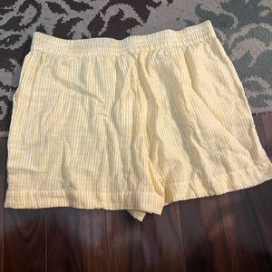 Beach Lunch Lounge Yellow White Stripe Cotton Elastic Waist Shorts SZ Large
